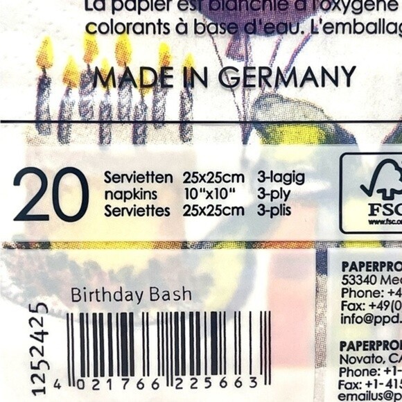 Three Packs 10x10 Three Ply Birthday Bash Environmentally Friendly Napkins New - Picture 3 of 3